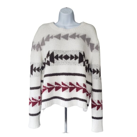 NWOT POL Aztec Luxe Chenille Tribal Aztec Boho Oversize Chunky White Sweater SM - Picture 2 of 10